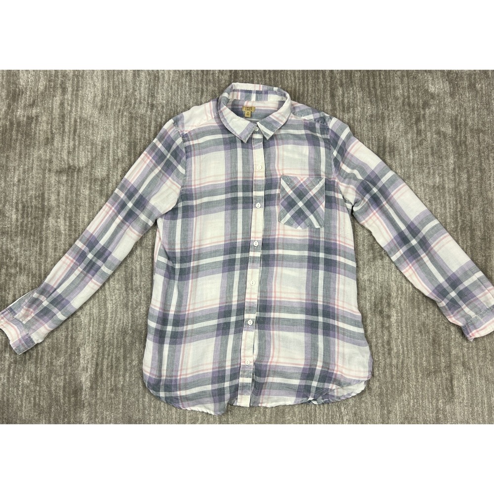 True Craft Shirt Womens Medium Purple Pink Plaid Button Down Long Sleeve Top‎
